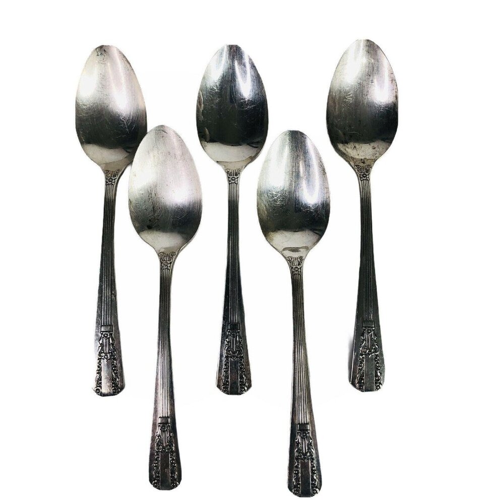 5 Teaspoons Wm A Rogers Oneida Sectional Lido Pattern Spoon Silverplate VTG Lot